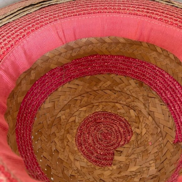 FRANCESCO BING Woven Straw Pink Tan Italian Hat Vintage main image 9